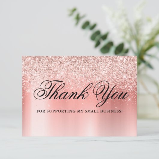 Trendy Rose Gold Glitzer Glitzern Promo Code Dankeskarte (Stehend Vorderseite)
