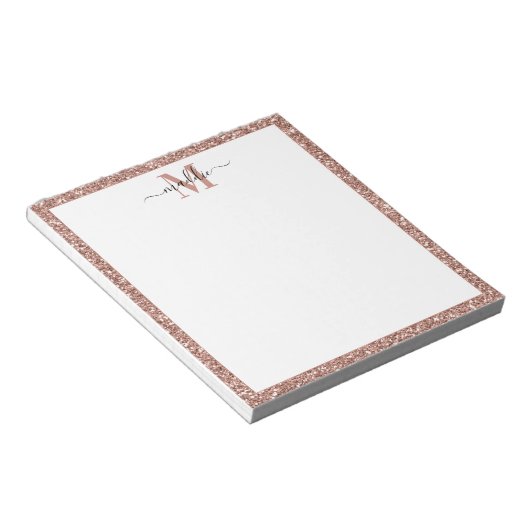 Trendy Rose Gold Glitzer Initial/Name Monogram Notizblock (angewinkelt)
