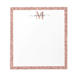 Trendy Rose Gold Glitzer Initial/Name Monogram Notizblock