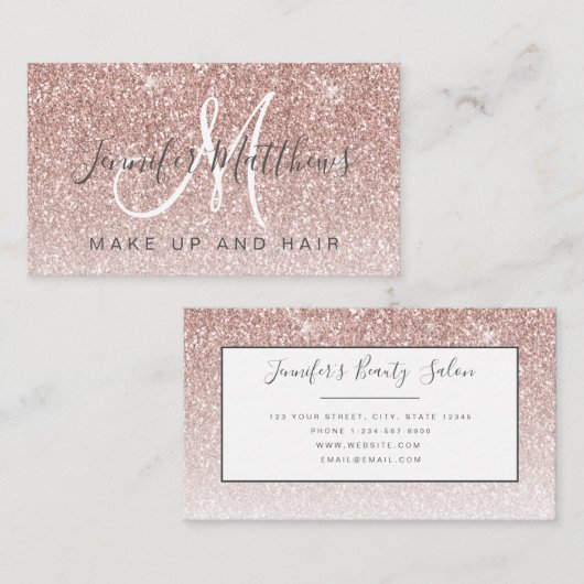 Trendy Rose Gold Glitzer Makeup Artist Hair Salon Visitenkarte (Vorne/Hinten)
