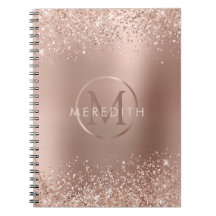Trendy Rose Gold Glitzer Metallic Monogram