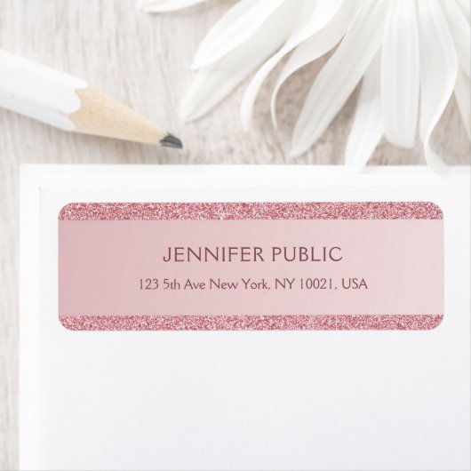 Trendy Rose Gold Glitzer Moderne Rücksendeadresse (Insitu)