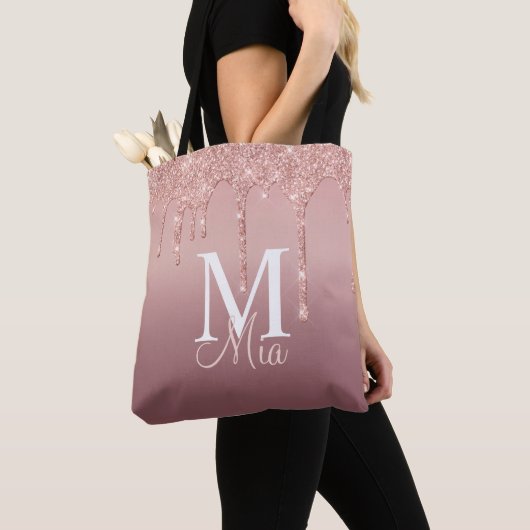 Trendy Rose Gold Glitzer Monogram Personalisiert T Tasche (Von Nahem)