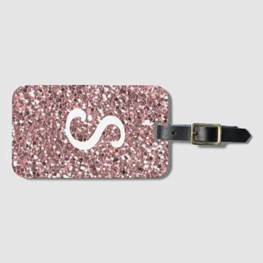 Trendy Rose Gold Glitzer Monogramm Gepäckanhänger (Vorderseite (Horizontal))