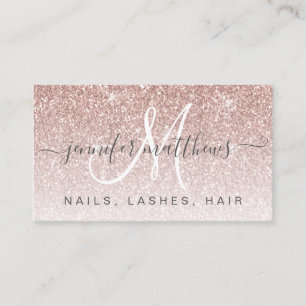Trendy Rose Gold Glitzer Nails Lashes Visitenkarte