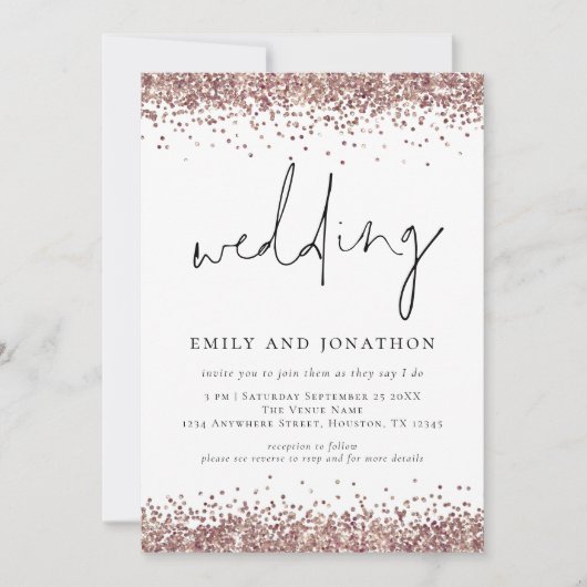 Trendy Rose Gold Glitzer QR Code Wedding Einladung (Vorderseite)