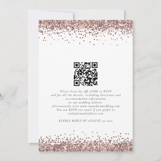 Trendy Rose Gold Glitzer QR Code Wedding Einladung (Rückseite)