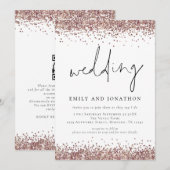 Trendy Rose Gold Glitzer QR Code Wedding Einladung (Vorne/Hinten)