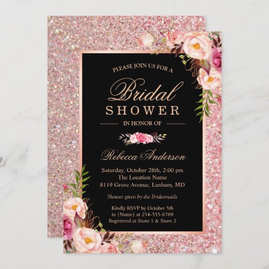 Trendy Rose Gold Glitzer Rosa Brautparty Einladung (Vorne/Hinten)