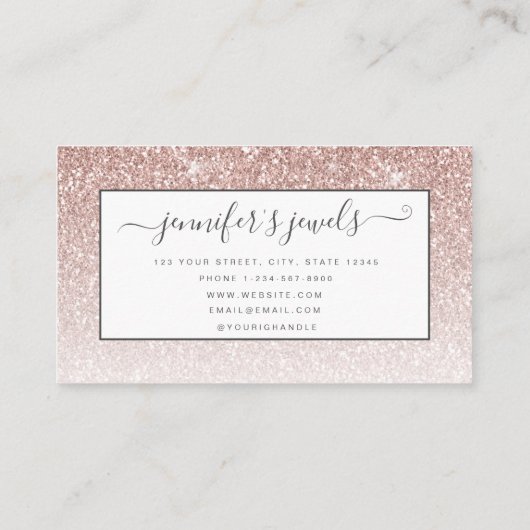 Trendy Rose Gold Glitzer Schmuck Designer Visitenkarte (Rückseite)