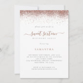 Trendy Rose Gold Glitzer Script Sweet 16 Einladung (Vorderseite)