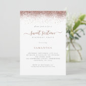 Trendy Rose Gold Glitzer Script Sweet 16 Einladung (Stehend Vorderseite)