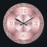 Trendy Rose Gold Glitzer Sparkone  Große Wanduhr<br><div class="desc">Eine stilvolle Glitzer-Uhr in glänzender Rose.</div>