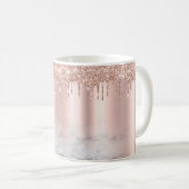 Trendy Rose Gold Glitzer Tropfen Chic Marbour Cust Kaffeetasse (VorderseiteRechts)