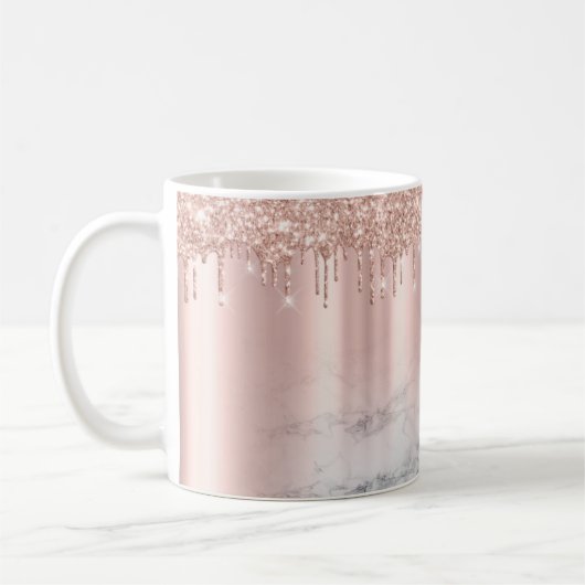 Trendy Rose Gold Glitzer Tropfen Chic Marbour Cust Kaffeetasse (Links)