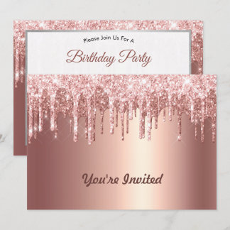 Trendy Rose Gold Glitzer Tropfen Grafik Geburtstag Einladung