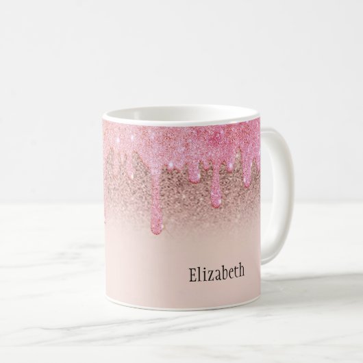 Trendy Rose Gold Glitzer Tropfen Kaffeetasse (VorderseiteRechts)