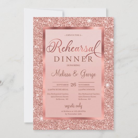Trendy Rose Gold Glitzer und Folie moderne Probe Einladung (Vorderseite)