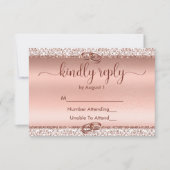 Trendy Rose Gold Glitzer Wedding RSVP Karte (Vorderseite)