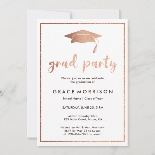Trendy Rose Gold Graduation Party Einladung (Vorderseite)
