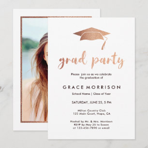 Trendy Rose Gold Graduation Party Foto Einladung