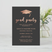 Trendy Rose Gold Graduation Party Foto Einladung (Stehend Vorderseite)