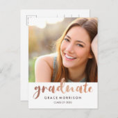 Trendy Rose Gold Graduation Party Foto Einladungspostkarte (Vorne/Hinten)