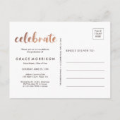 Trendy Rose Gold Graduation Party Foto Einladungspostkarte (Rückseite)