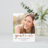 Trendy Rose Gold Graduation Party Foto Einladungspostkarte (Stehend Vorderseite)