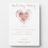 Trendy Rose Gold Heart Love Memory Wedding Table Fotoplatte (Vorderseite)