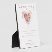 Trendy Rose Gold Heart Love Memory Wedding Table Fotoplatte (Seite)