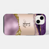 Trendy Rose Gold Lila Glitzer Monogram iPhone Hülle (Rückseite (Horizontal))