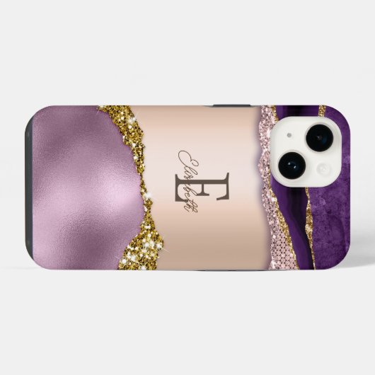 Trendy Rose Gold Lila Glitzer Monogram iPhone iPhone Hülle (Rückseite (Horizontal))