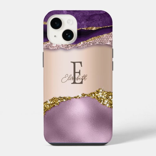 Trendy Rose Gold Lila Glitzer Monogram iPhone iPhone Hülle (Rückseite)