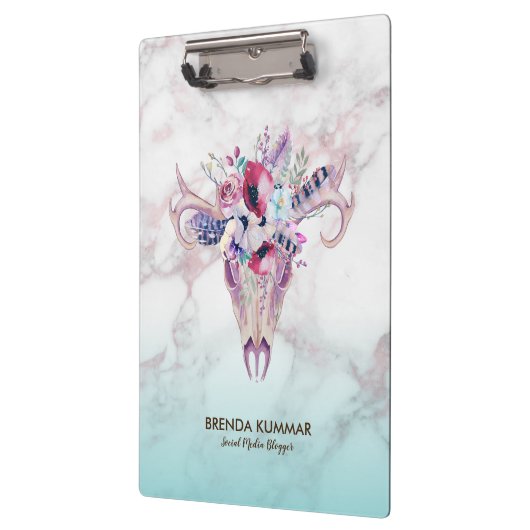 Trendy Rose gold Marble Ombre & Boho Skull Klemmbrett (Links)