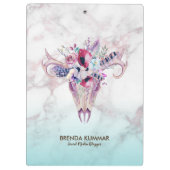 Trendy Rose gold Marble Ombre & Boho Skull Klemmbrett (Rückseite)