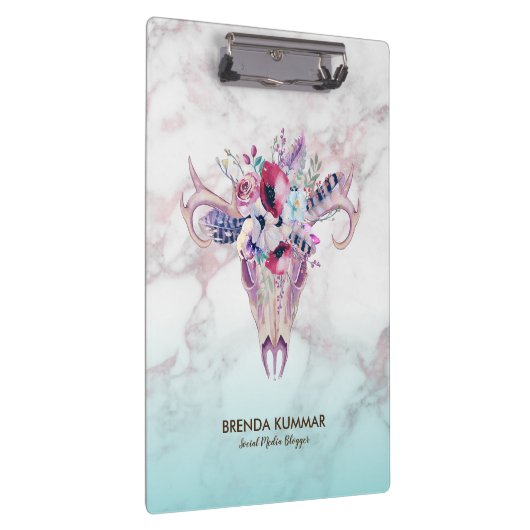 Trendy Rose gold Marble Ombre & Boho Skull Klemmbrett (Rechts)