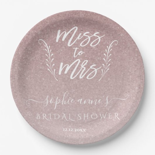 Trendy Rose Gold Miss an Mrs. Brautparty Pappteller (Vorderseite)