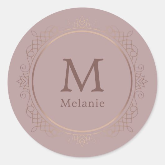 Trendy Rose Gold Monogram Elegant Template Runder Aufkleber (Vorderseite)