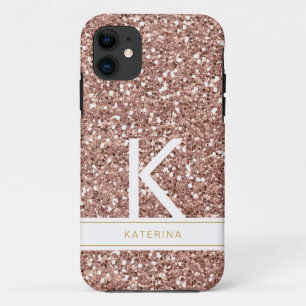 Trendy Rose Gold Pink Glitzer Moderner Monogramm N Case-Mate iPhone Hülle
