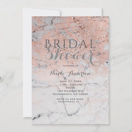 Trendy Rose Gold Pink Marmor Modernes Glam Party Einladung (Vorderseite)