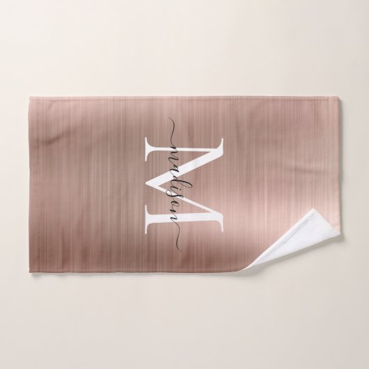 Trendy Rose Gold Pink Metallic Monogram Script Handtuch (Handtuch)