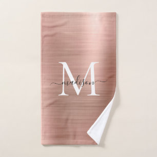 Trendy Rose Gold Pink Metallic Monogram Script Handtuch
