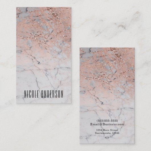 Trendy Rose Gold Pink Modernes Marmorglas Chic Gla Visitenkarte (Vorne/Hinten)