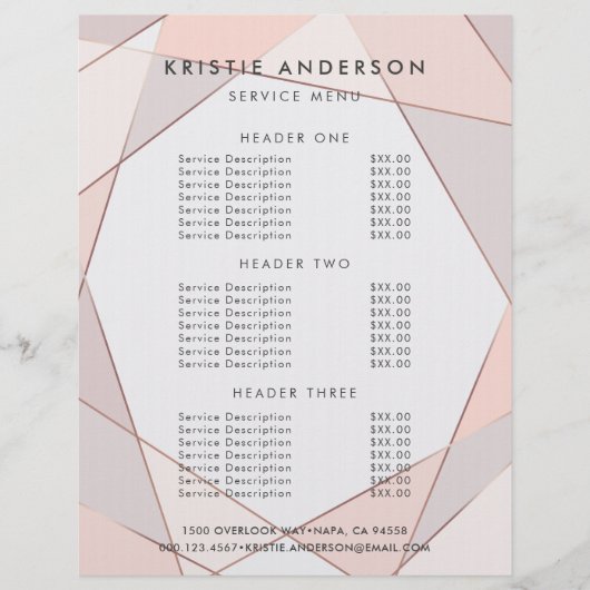 Trendy Rose Gold Pink & Taupe Preise & Dienstleist Flyer (Vorne)