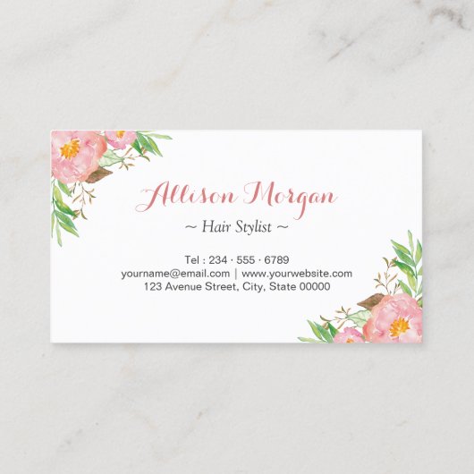 Trendy Rose Gold Scissors Floral Hair Stylist Visitenkarte (Rückseite)