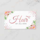 Trendy Rose Gold Scissors Floral Hair Stylist Visitenkarte (Vorderseite)