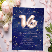 Trendy Rose Gold Stars Navy Blue Sweet 16 Einladung