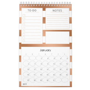 Trendy Rose Gold Streifen Jahres- Monatsplaner Kalender