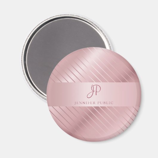 Trendy Rose Gold Template Mit Monogramm modern Magnet (Vorderseite/Rückseite)